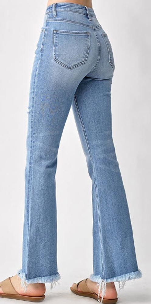 Risen High Ride Vintage Frayed Hem Bootcot Womens Jeans
