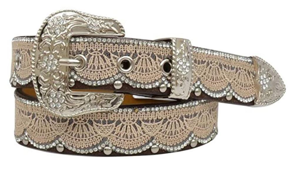 Angel Ranch Girls Lace Overlay Kids Leather Belt