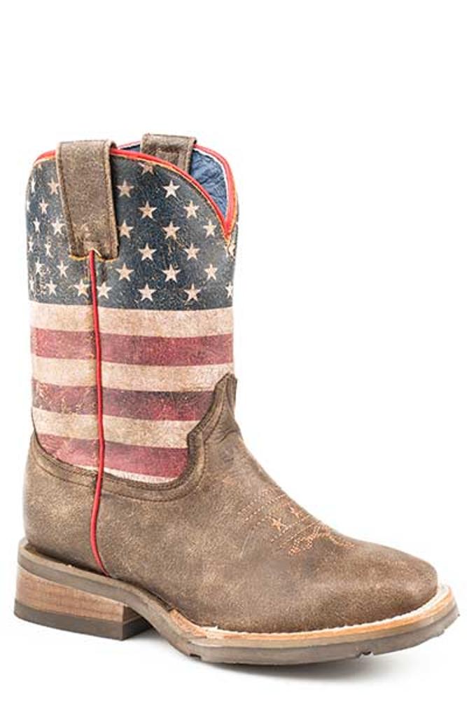 Roper Americana Kids Leather Flag Boot with Rubber Sole