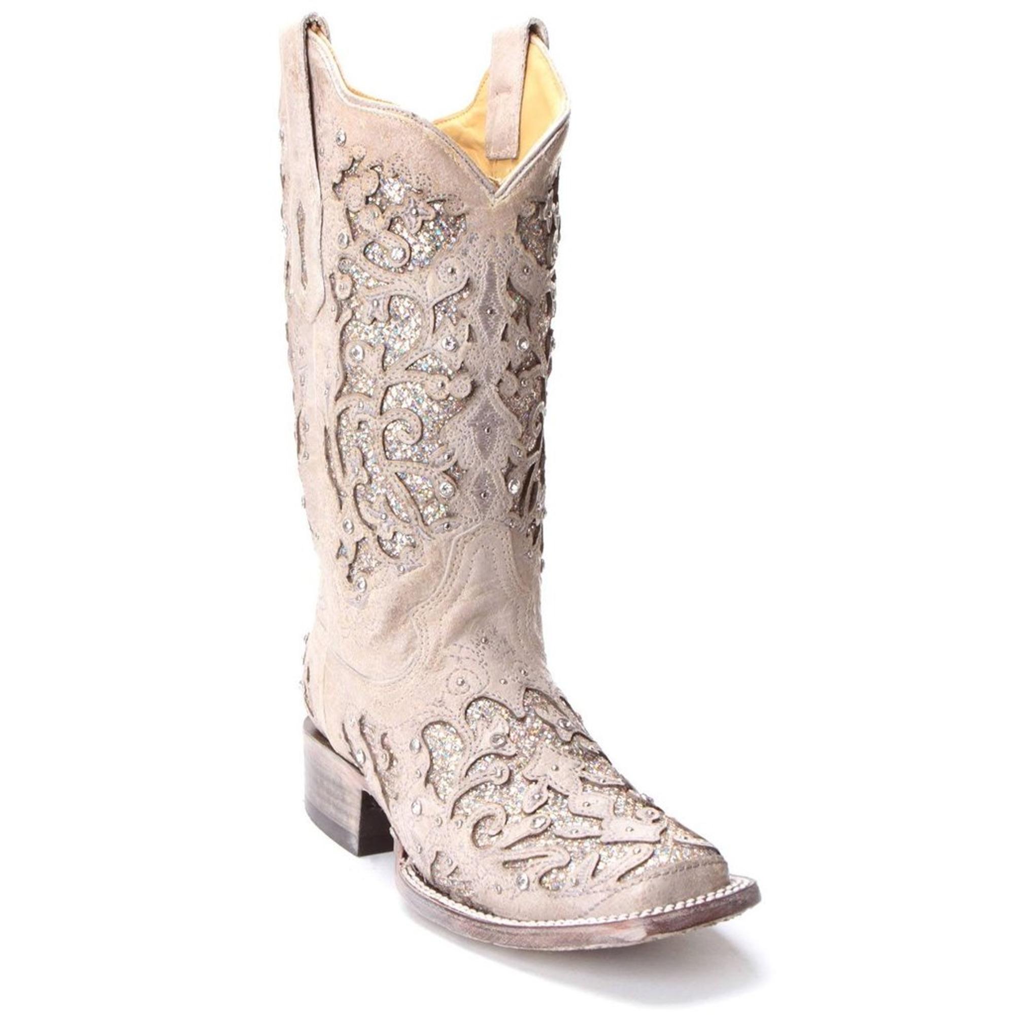 Corral Boots Womens White Glitter Wedding & Fashion Boots A3397