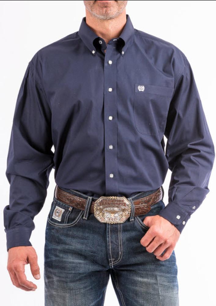 Cinch Mens Navy Solid Pinpoint Button Shirt