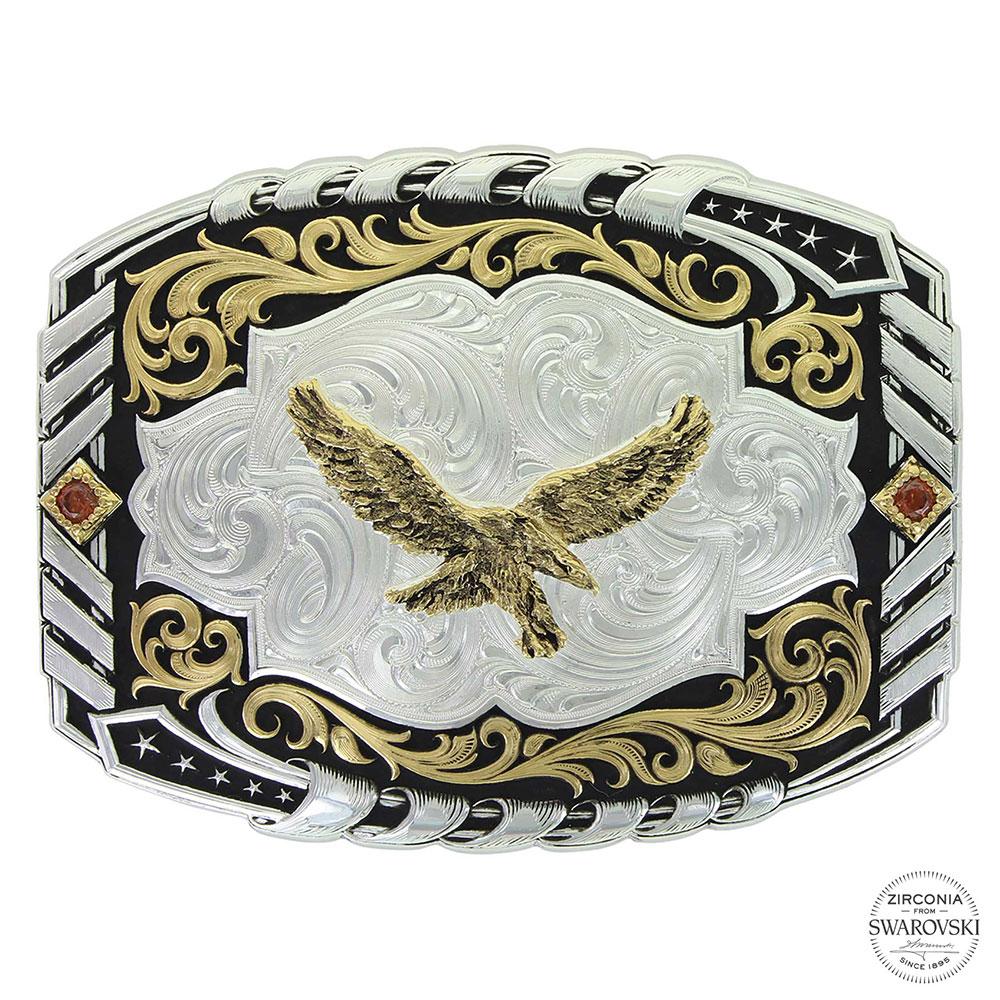 Montana Silversmiths Two Tone Cantle Roll Soaring Eagle Belt Buckle