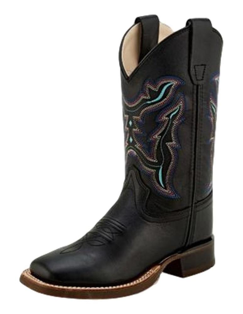 Old West Youth Black SquareToe Cowboy Boots