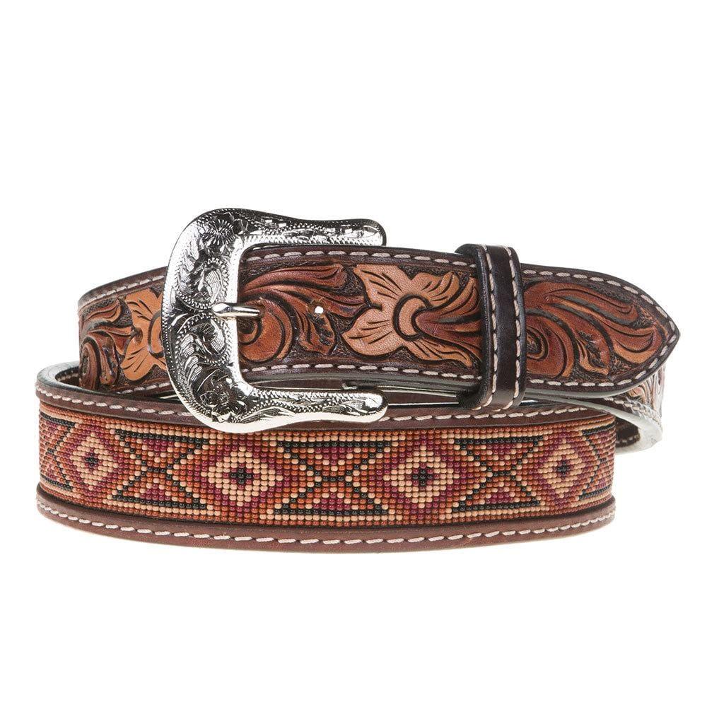 Twisted X Mens Leather Beaded Earth Tone Leather Belt