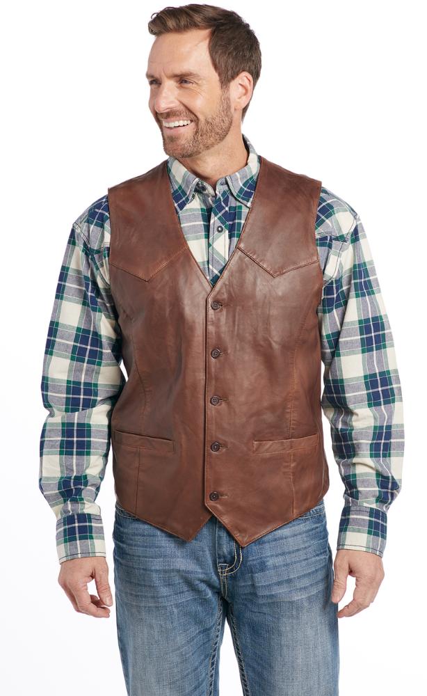 Cripple Creek Waxed Lamb Nappa Leather Mens Button Vest