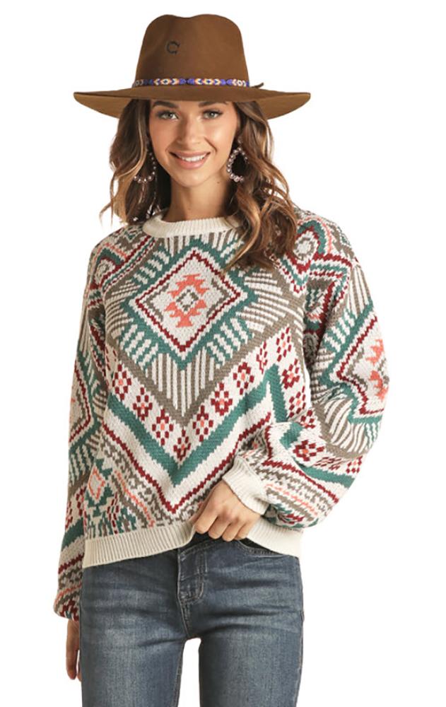 Womens Aztec Sweater Top