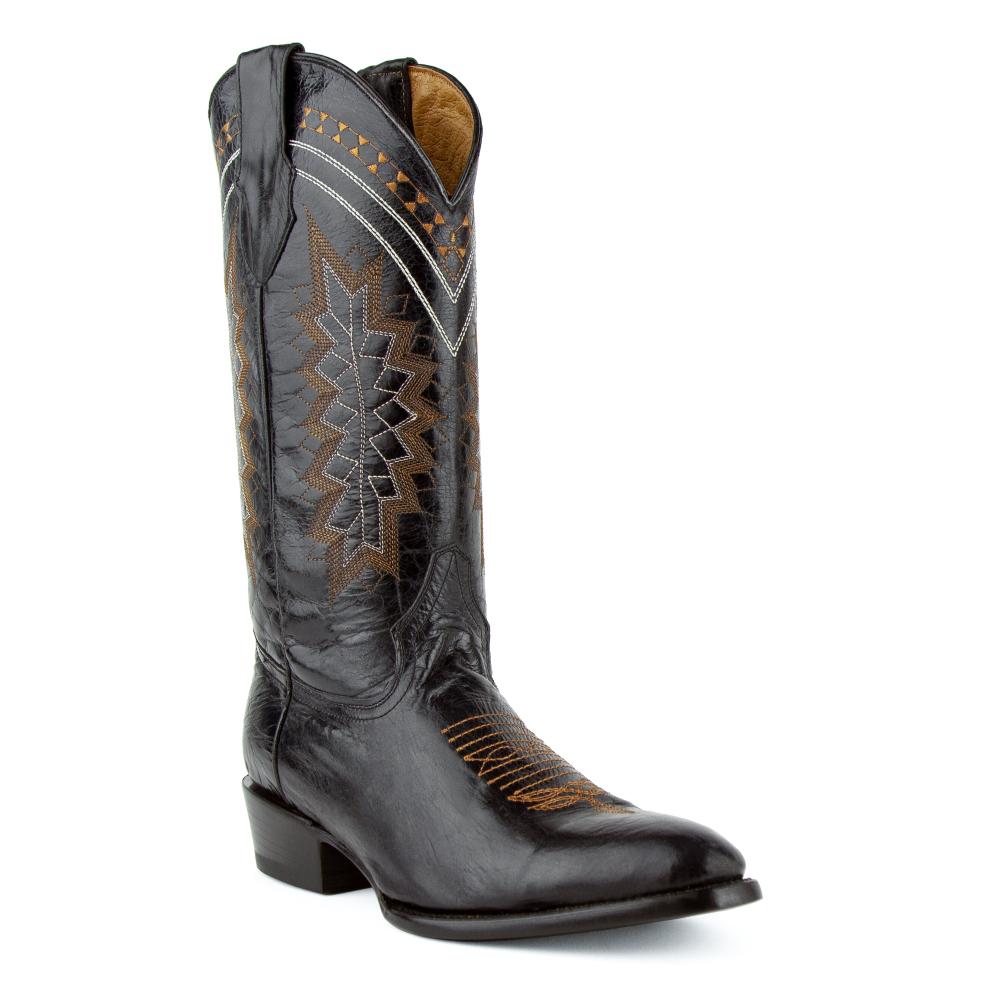 Ferrini Mens Apache Black RToe Leather Sole Western Cowboy Boot