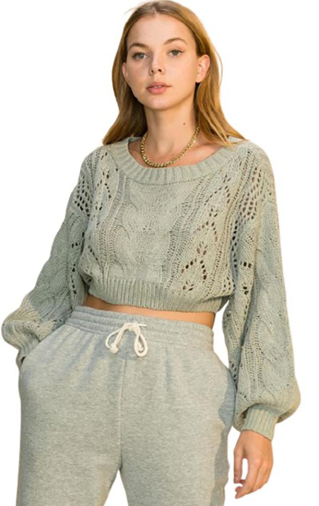 Sage Crop Sweater Pullover Top