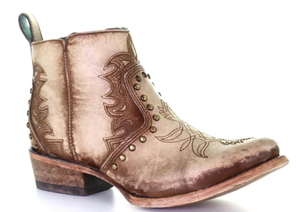 Corral Embroidered  Stud Round Toe Short Boot