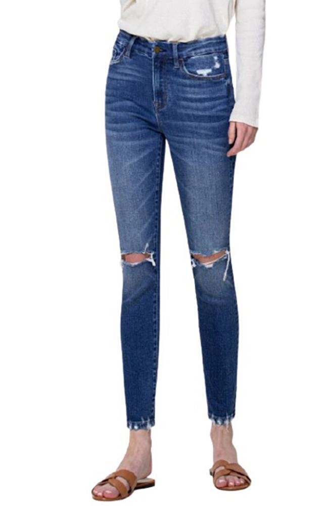 High Rise Ankle Skinny Destructed Womens Jean