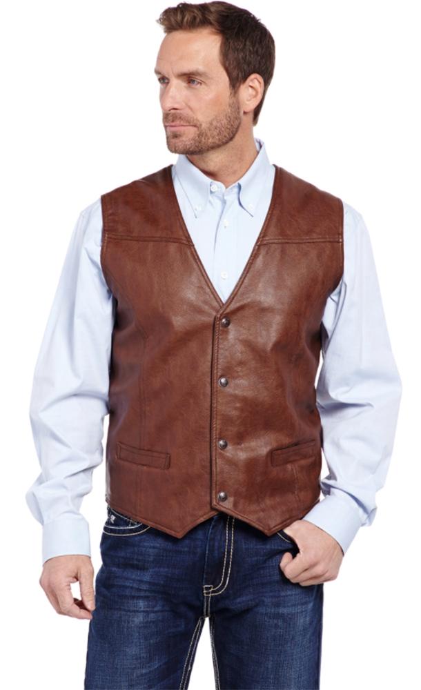 Faux Leather Snap Front Flannel Lined Vest