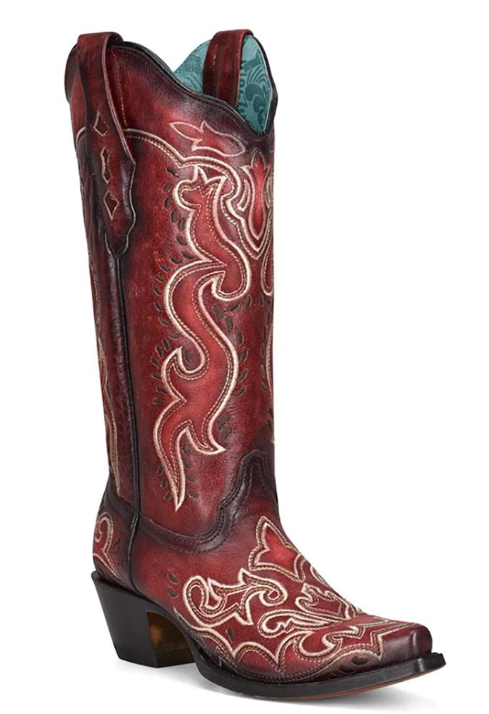 Corral Burnished Red Embroidered Snip Toe Boot