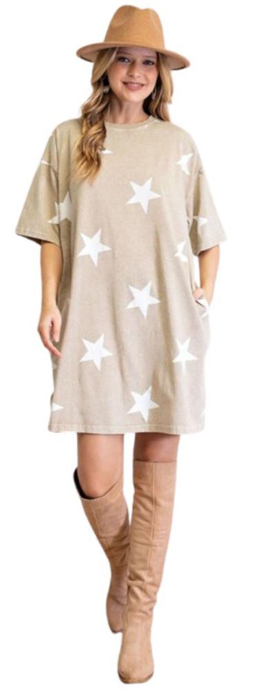 Short Sleeve Star Print Shirt Dress