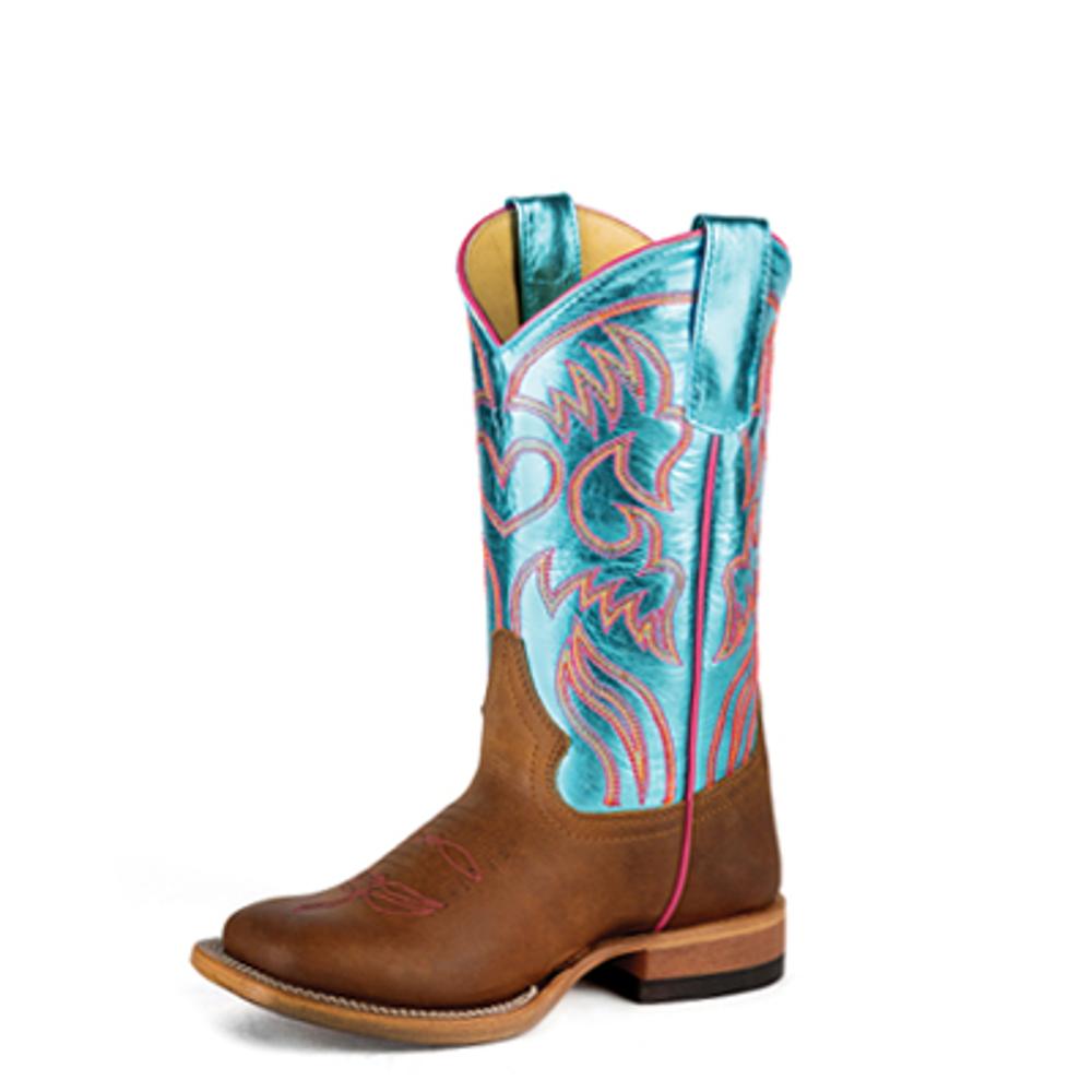 Kids Macie Bean Metallic Turquoise Leather Sole Cowgirl Boot
