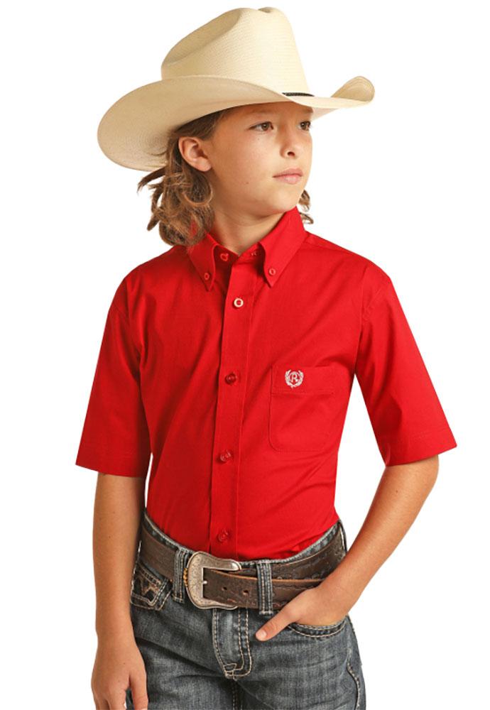Red Short Sleeve Boys Solid Shirt