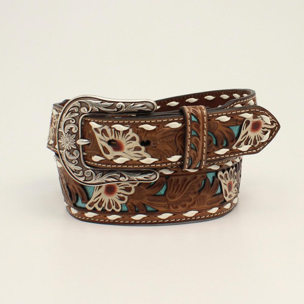 Ariat Floral Laced Womens Wider Leather Tooled Belt