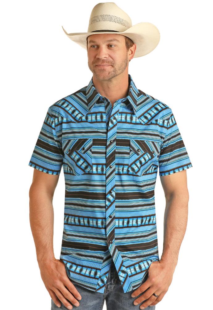 Rock and Roll Cowboy Mens Aztec Short Sleeve Shirt