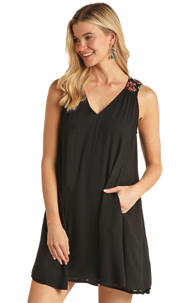 Panhandle Slim Womens Black Dress with Embroidery Detail