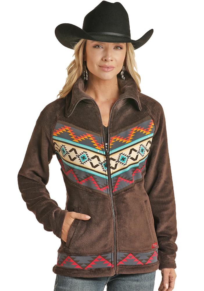 Aztec Brown Micro Fur Womens Jacket