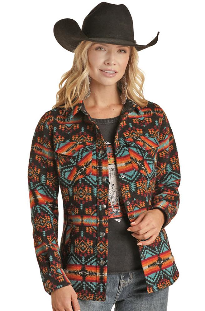 Powder River Womens Wool Aztec Jacquard Shirt Jacket